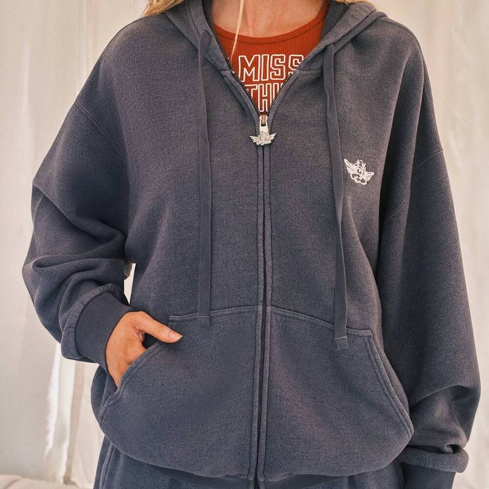 NEW BOYS LIE i miss nothing about you harley zip hoodie in charcoal